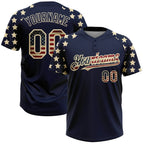Custom 2-Button Softball Jersey American Flag Fashion Navy Vintage USA Flag Cream Sublimation, Custom Name Number, Women Girls Unisex Youth