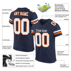 Custom Mesh Football Jersey Navy White Orange Pro Style Sublimation, Custom Name Number, Men Youth Unisex