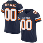 Custom Mesh Football Jersey Navy White Orange Pro Style Sublimation, Custom Name Number, Men Youth Unisex