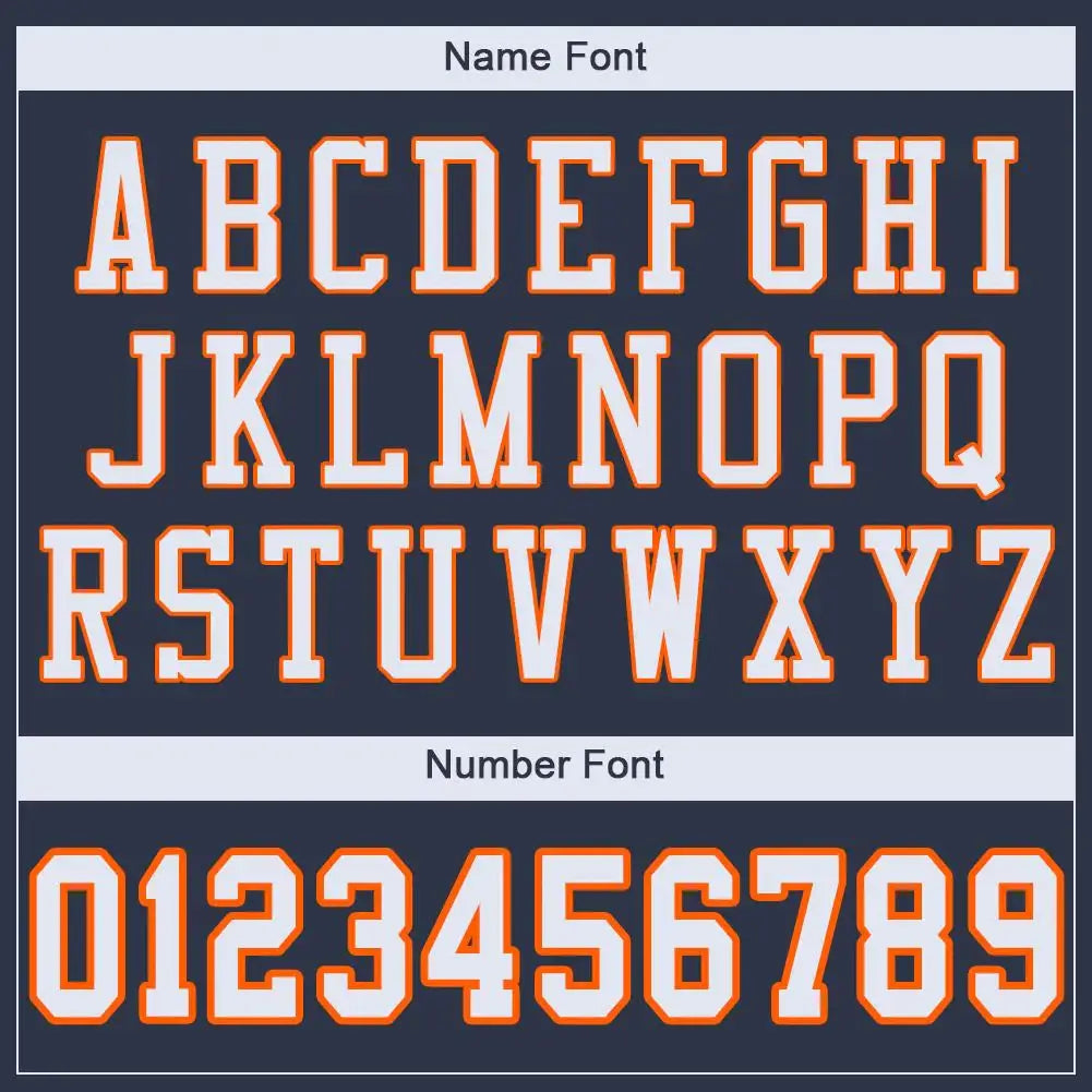 Custom Mesh Football Jersey Navy White Orange Pro Style Sublimation, Custom Name Number, Men Youth Unisex