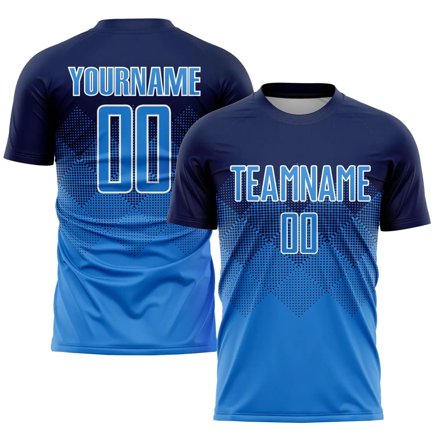 Custom Soccer Jersey Navy Powder Blue White Sublimation, Team Uniform Kit, Custom Name Number, Unisex Men Women Youth