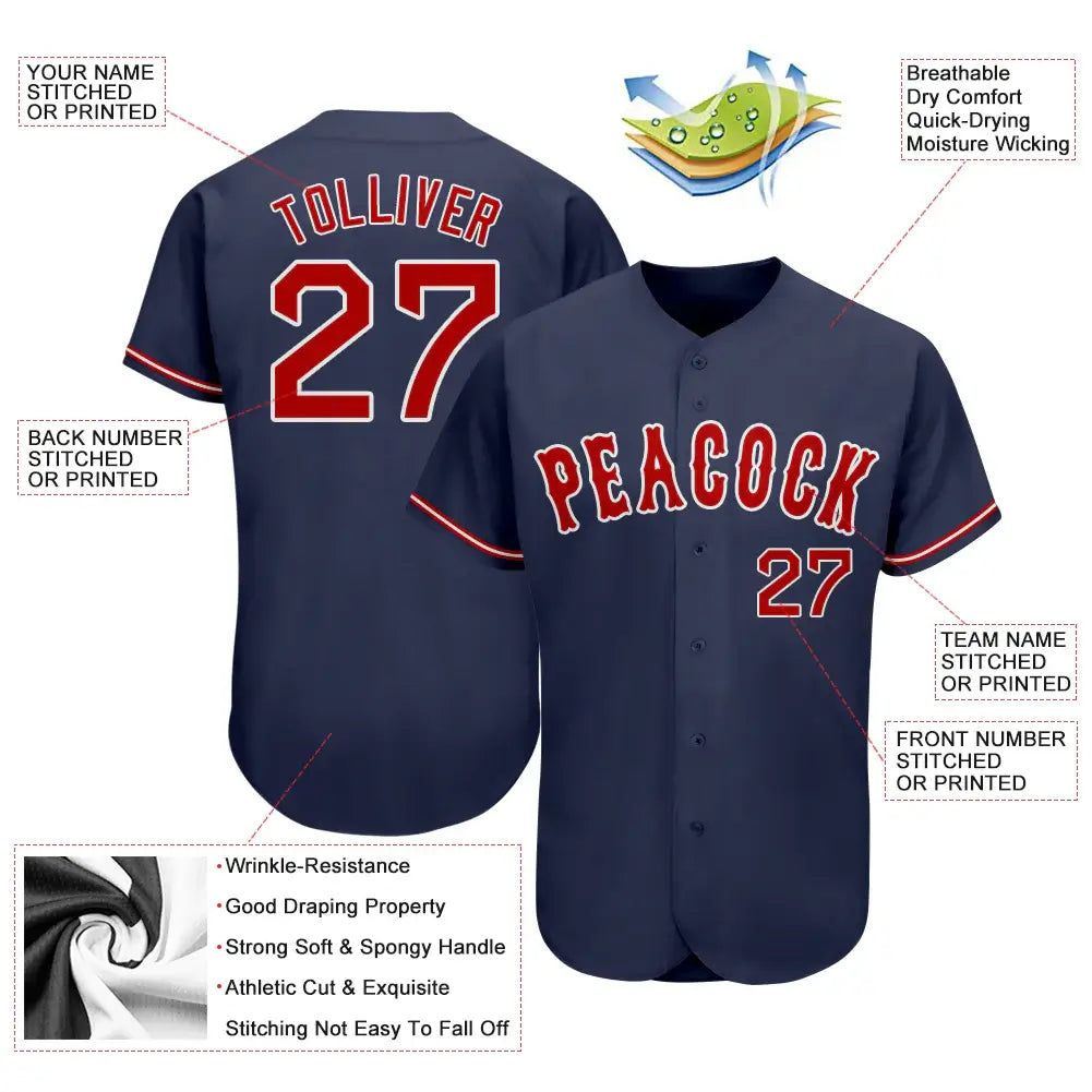 Custom Baseball Jersey Navy Red White Sublimation, Custom Name Number, Men Youth Unisex