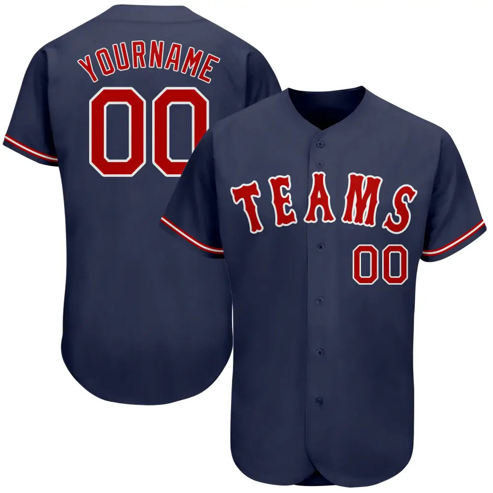 Custom Baseball Jersey Navy Red White Sublimation, Custom Name Number, Men Youth Unisex