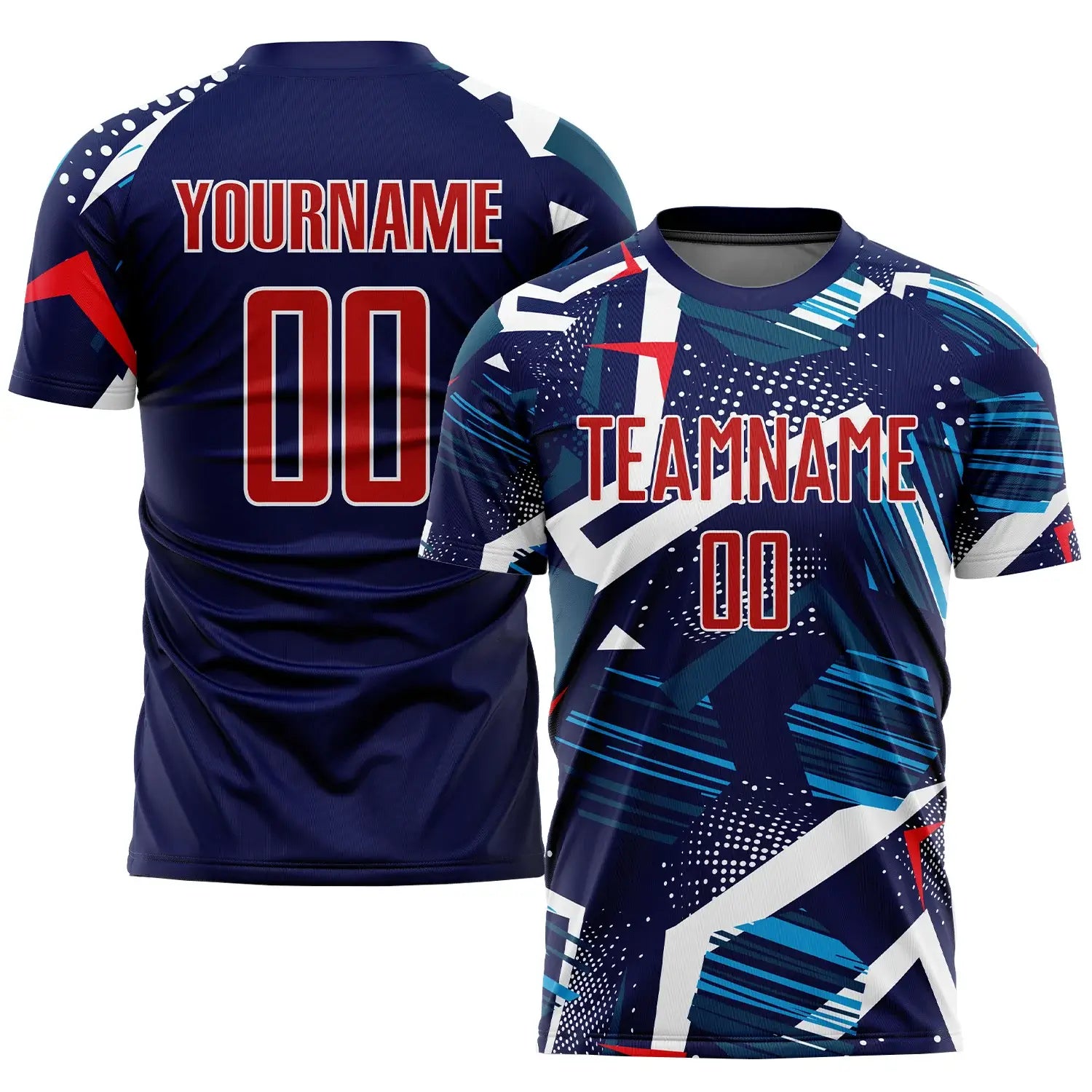 Custom Soccer Jersey Navy Red White Sublimation, Team Uniform Kit, Custom Name Number, Unisex Men Women Youth
