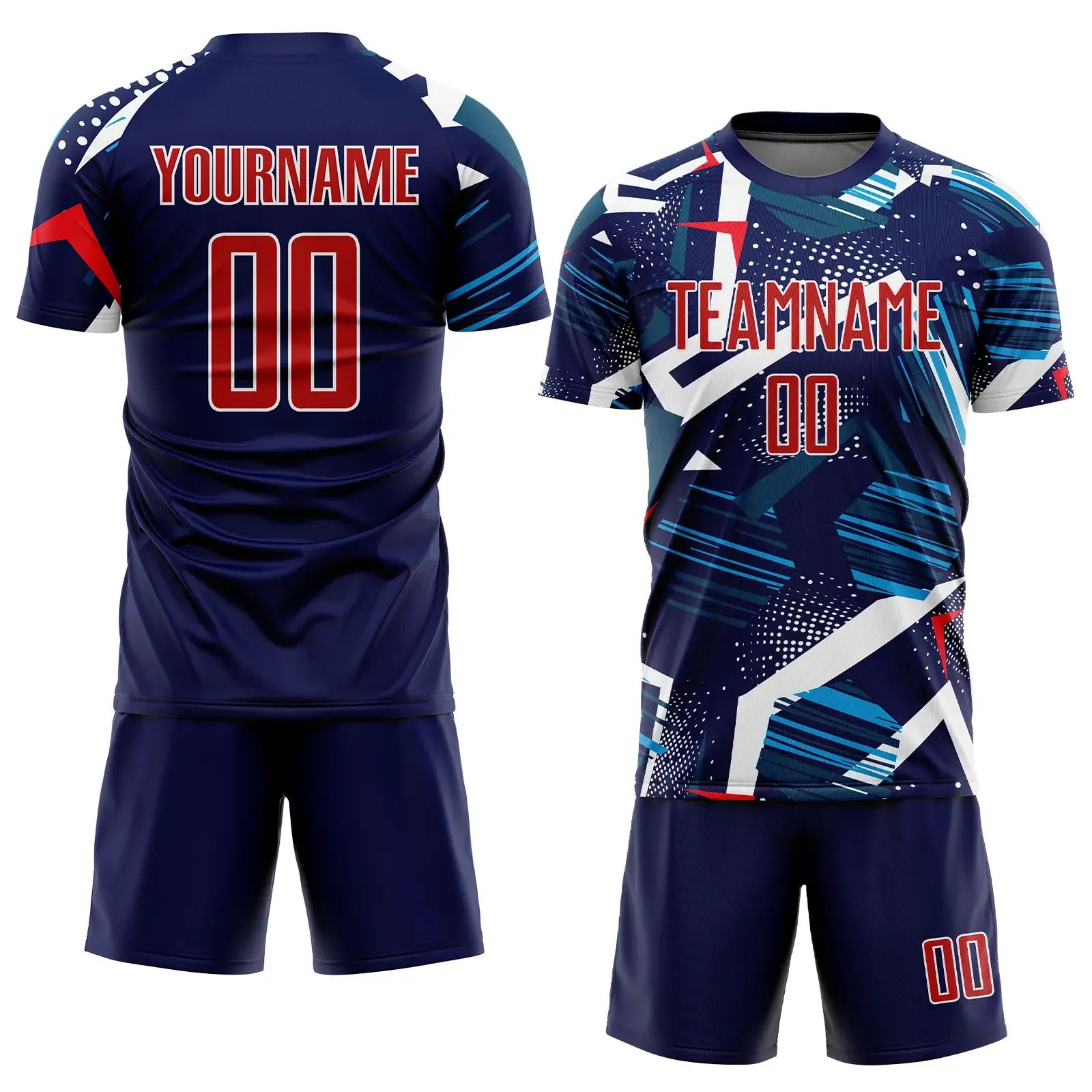 Custom Soccer Jersey Navy Red White Sublimation, Team Uniform Kit, Custom Name Number, Unisex Men Women Youth