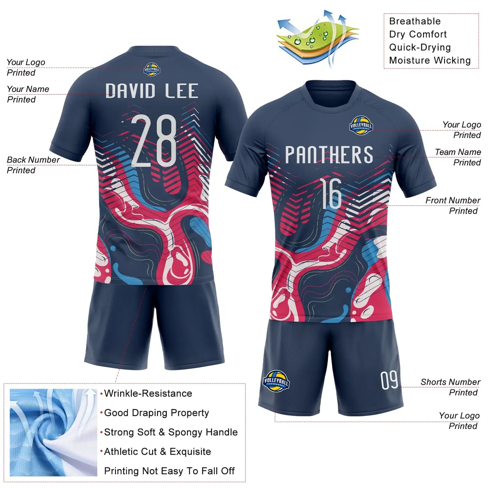 Custom Volleyball Jersey Navy White Fluid Sublimation, Custom Name Number, Women Girls Unisex Youth