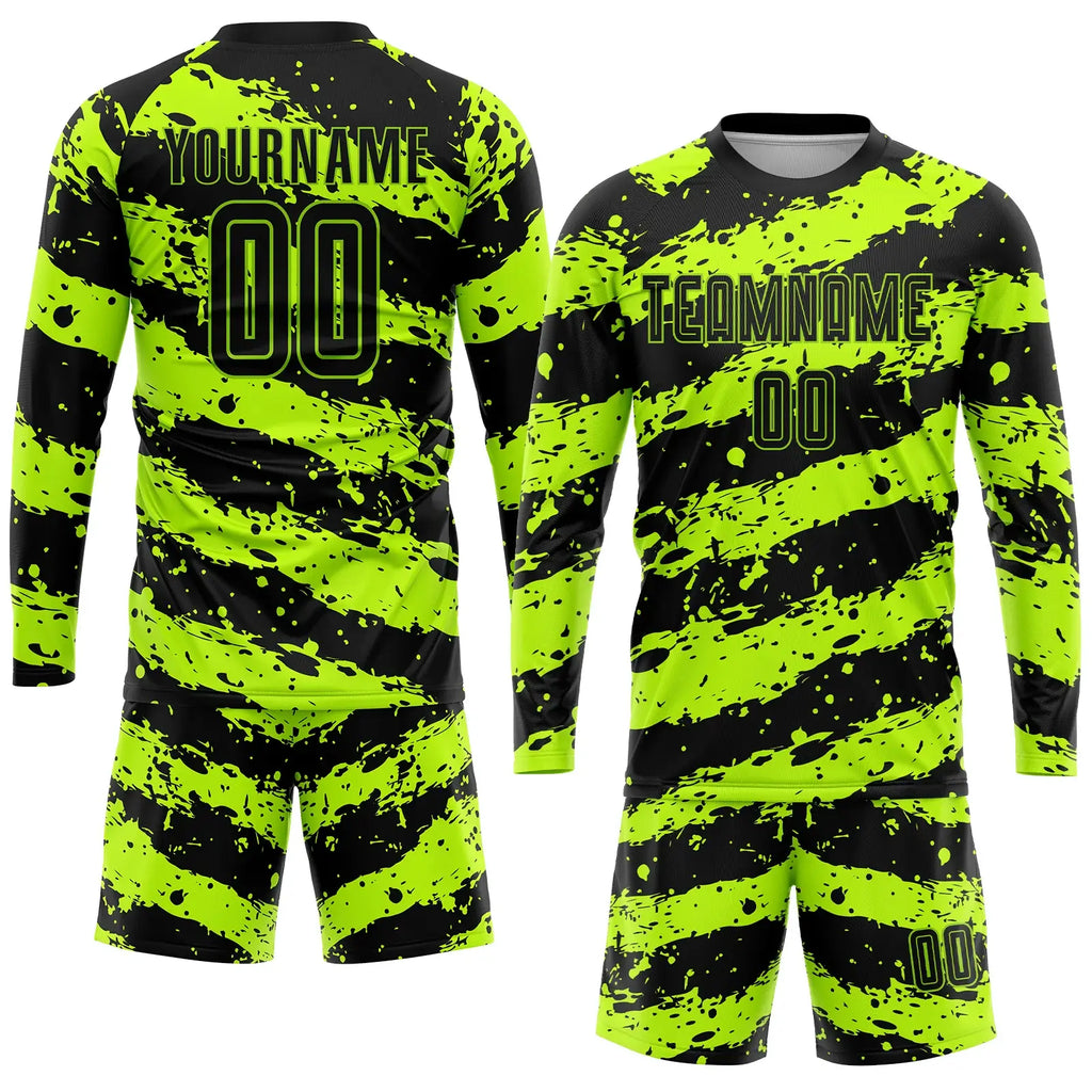 Custom Soccer Jersey Neon Green Black Sublimation, Team Uniform Kit, Custom Name Number, Unisex Men Women Youth