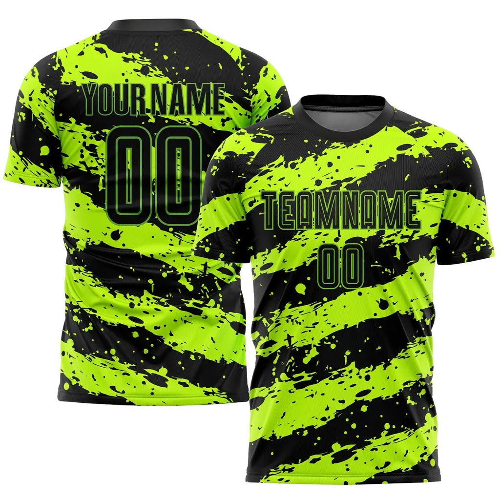 Custom Soccer Jersey Neon Green Black Sublimation, Team Uniform Kit, Custom Name Number, Unisex Men Women Youth