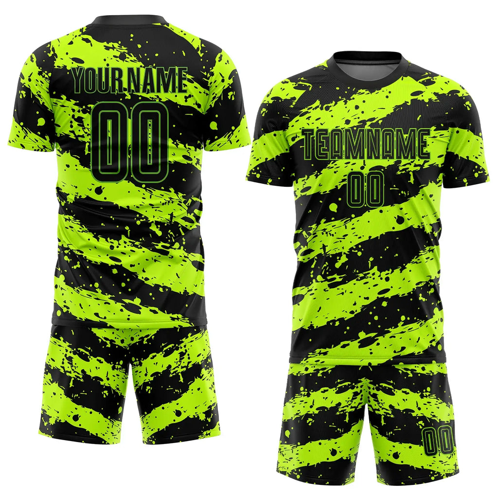 Custom Soccer Jersey Neon Green Black Sublimation, Team Uniform Kit, Custom Name Number, Unisex Men Women Youth