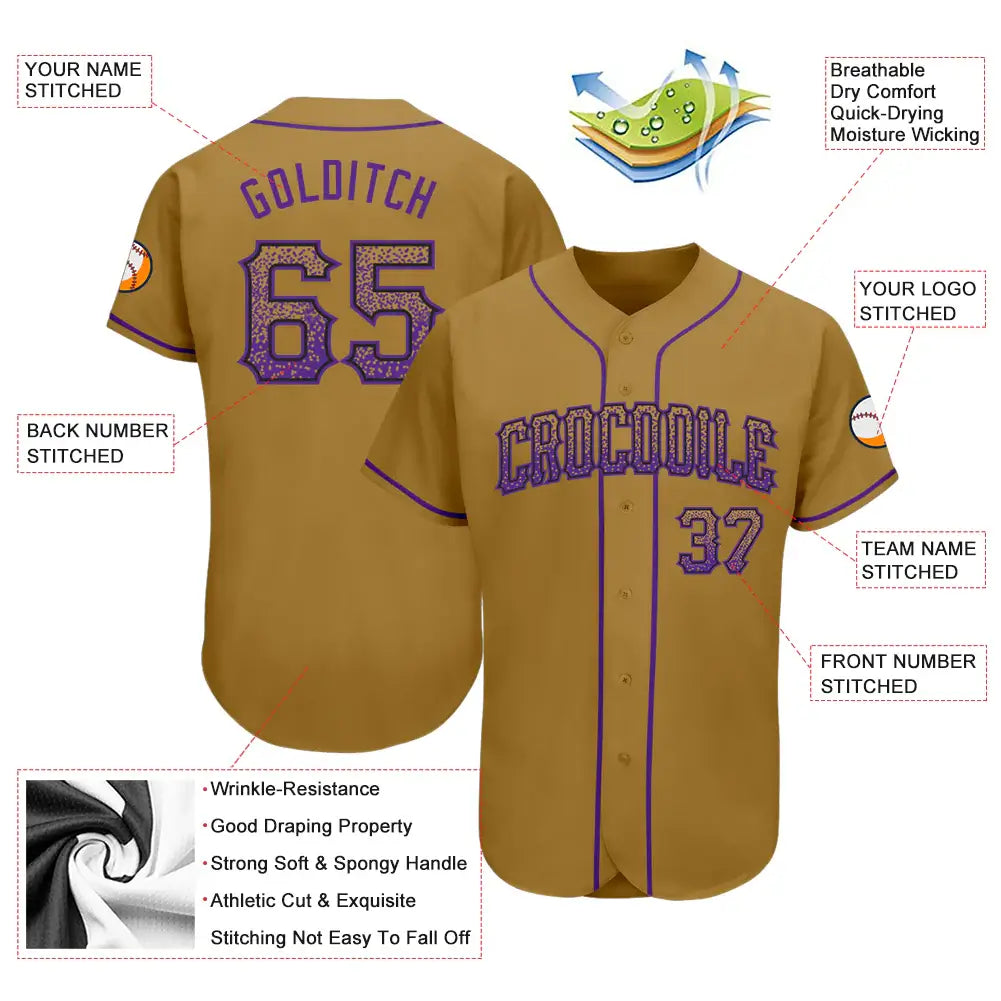 Custom Drift Fashion Baseball Jersey Old Gold Purple Black Sublimation, Custom Name Number, Men Youth Unisex