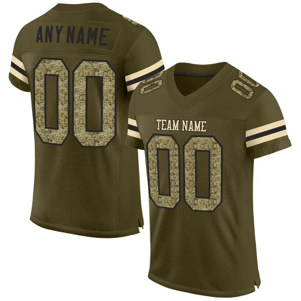 Custom Mesh Football Jersey Olive Camo Black Pro Style Sublimation, Custom Name Number, Men Youth Unisex