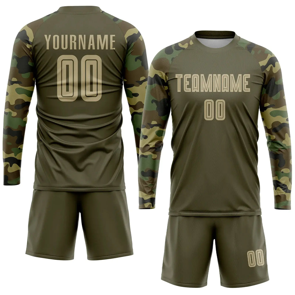 Custom Soccer Jersey Olive Vegas Gold Camo Sublimation, Team Uniform Kit, Custom Name Number, Unisex Men Women Youth