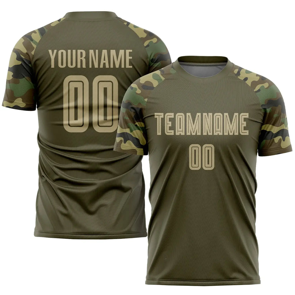 Custom Soccer Jersey Olive Vegas Gold Camo Sublimation, Team Uniform Kit, Custom Name Number, Unisex Men Women Youth
