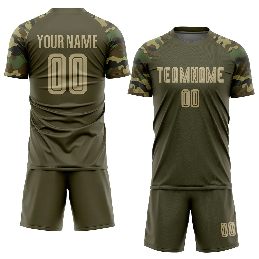 Custom Soccer Jersey Olive Vegas Gold Camo Sublimation, Team Uniform Kit, Custom Name Number, Unisex Men Women Youth