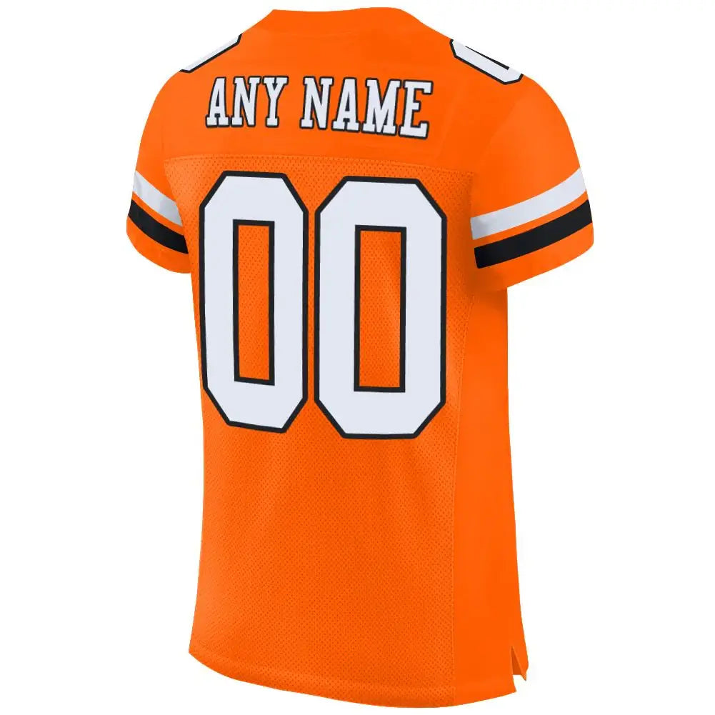 Custom Mesh Football Jersey Orange White Black Pro Style Sublimation, Custom Name Number, Men Youth Unisex