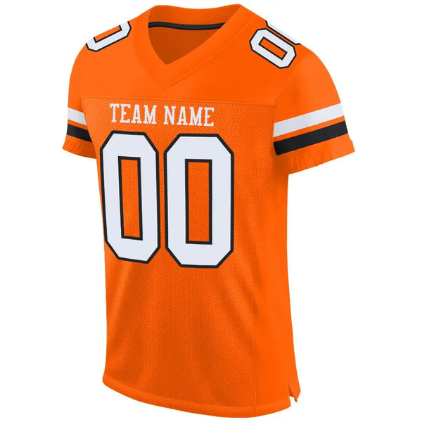 Custom Mesh Football Jersey Orange White Black Pro Style Sublimation, Custom Name Number, Men Youth Unisex