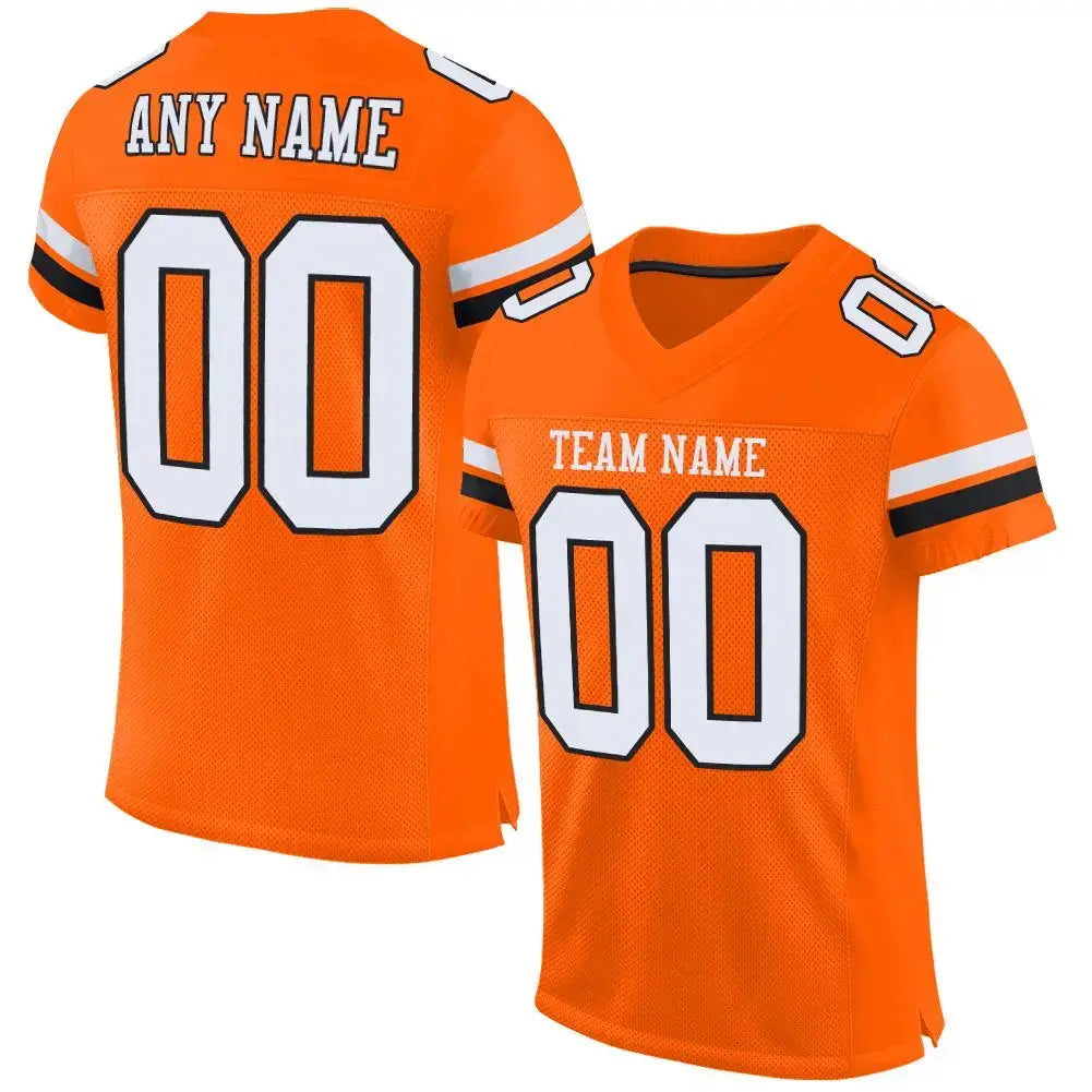 Custom Mesh Football Jersey Orange White Black Pro Style Sublimation, Custom Name Number, Men Youth Unisex