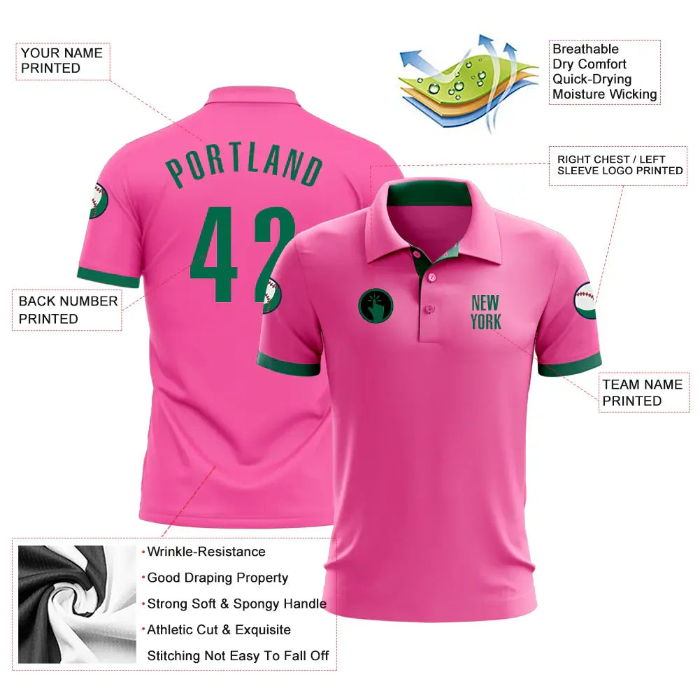 Custom Pink Kelly Green Golf Polo Shirt Performance Sublimation, Custom Logo, Men Women Unisex