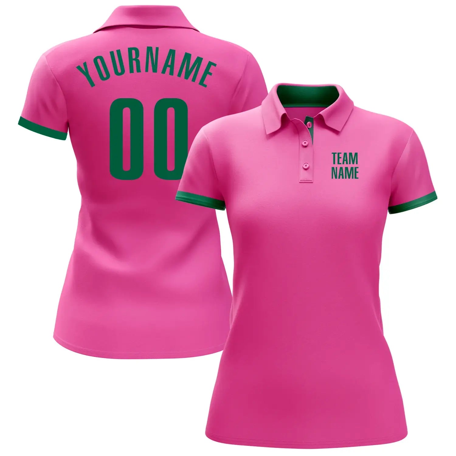 Custom Pink Kelly Green Golf Polo Shirt Performance Sublimation, Custom Logo, Men Women Unisex