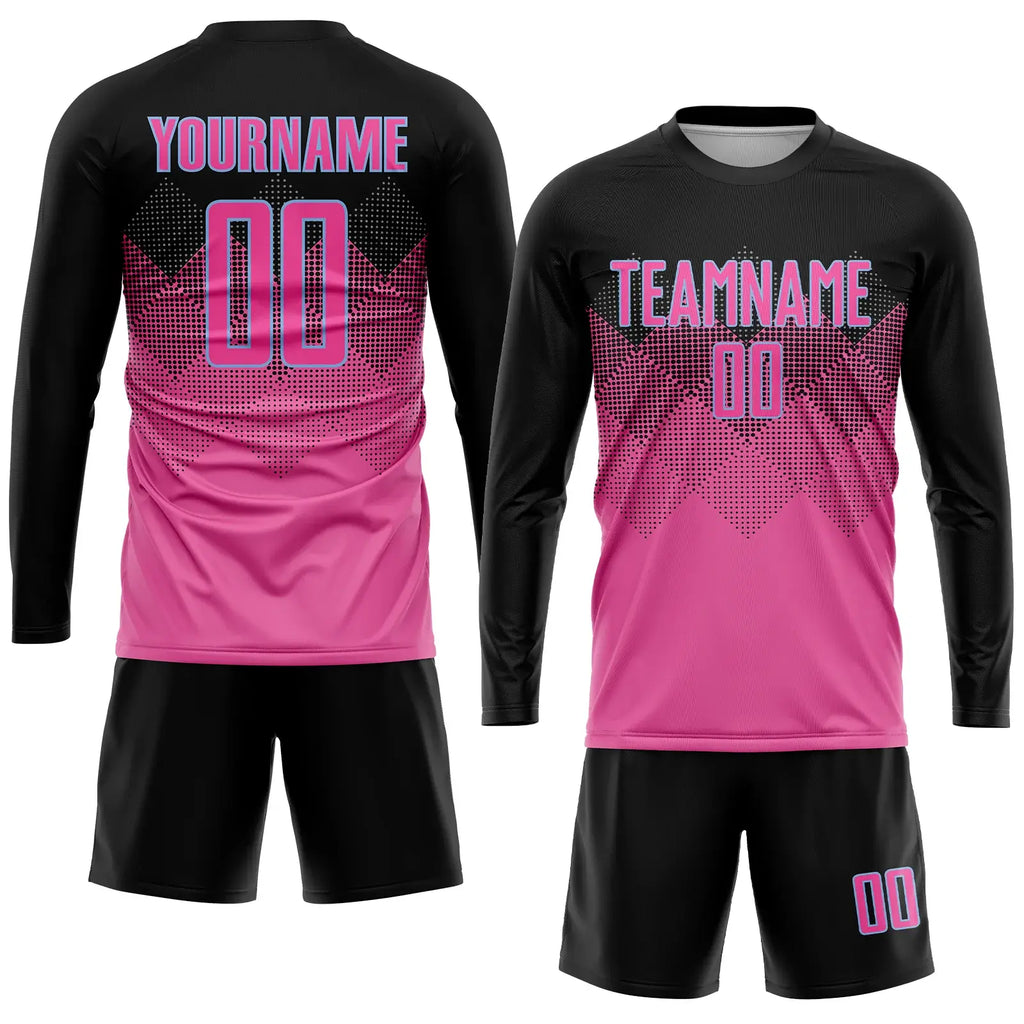 Custom Soccer Jersey Pink Black Light Blue Gradient Square Shape Sublimation, Team Uniform Kit, Custom Name Number, Unisex Men Women Youth