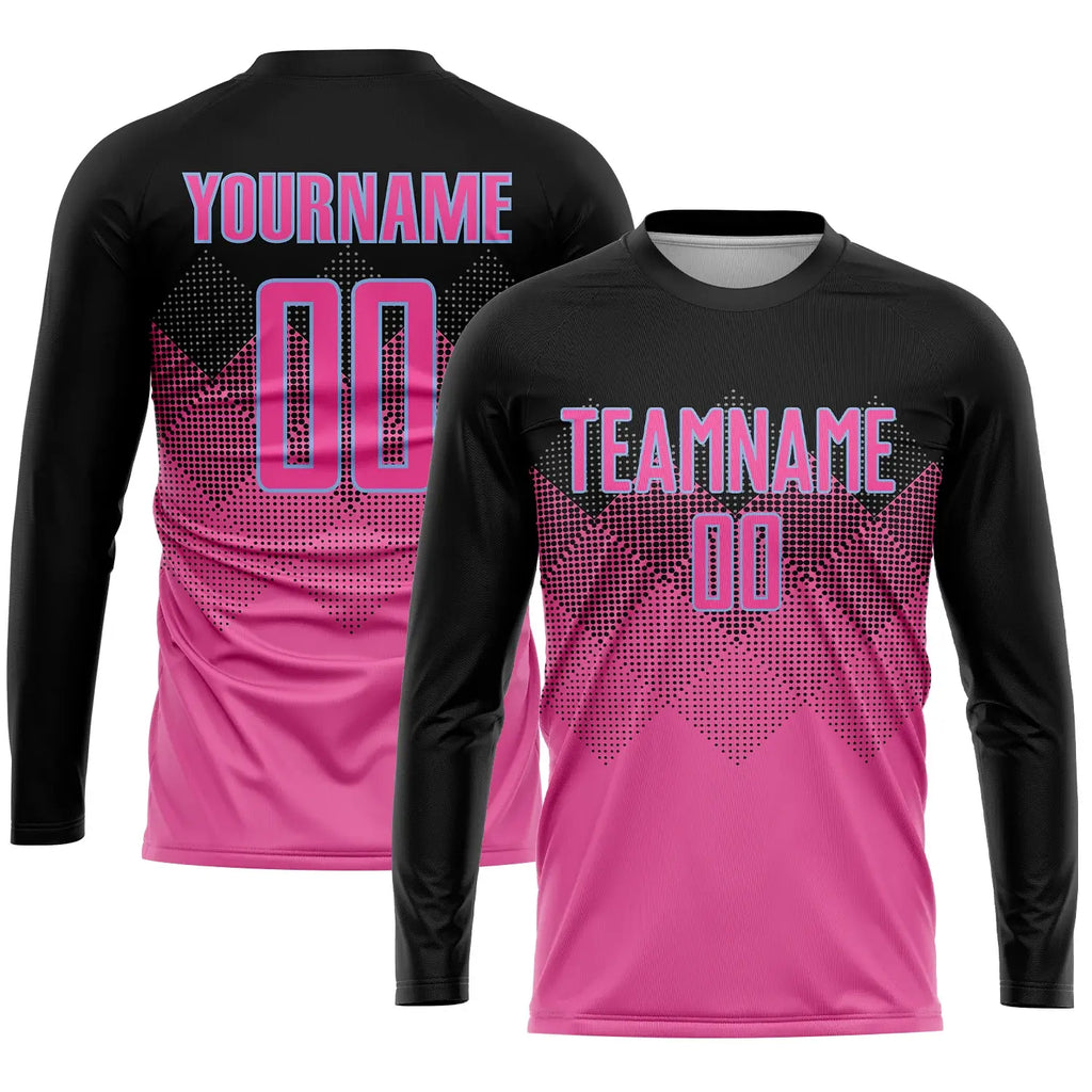 Custom Soccer Jersey Pink Black Light Blue Gradient Square Shape Sublimation, Team Uniform Kit, Custom Name Number, Unisex Men Women Youth