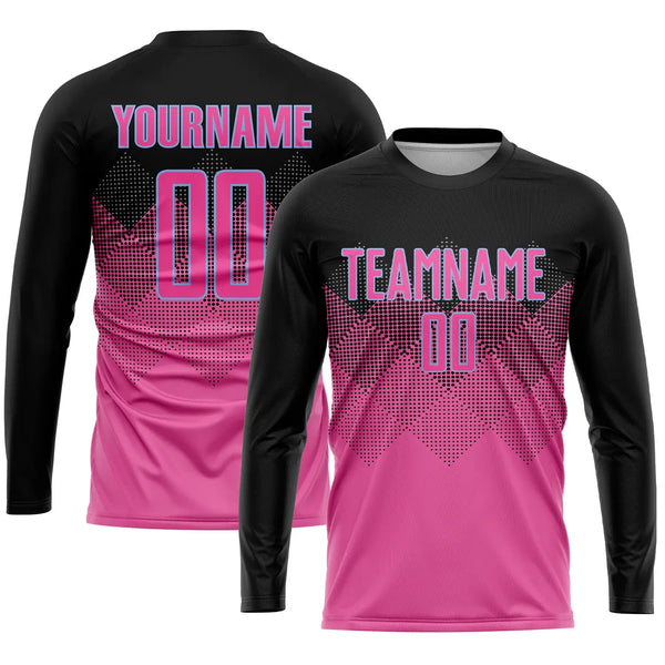 Custom Soccer Jersey Pink Black Light Blue Gradient Square Shape Sublimation, Team Uniform Kit, Custom Name Number, Unisex Men Women Youth
