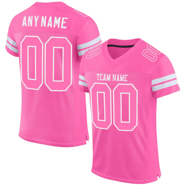 Custom Mesh Football Jersey Pink White Pro Style Sublimation, Custom Name Number, Men Youth Unisex
