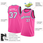 Custom Basketball Jersey Pink White Light Blue Round Neck Rib Knit Sublimation, Team Uniform Kit, Custom Name Number, Unisex Men Women Youth