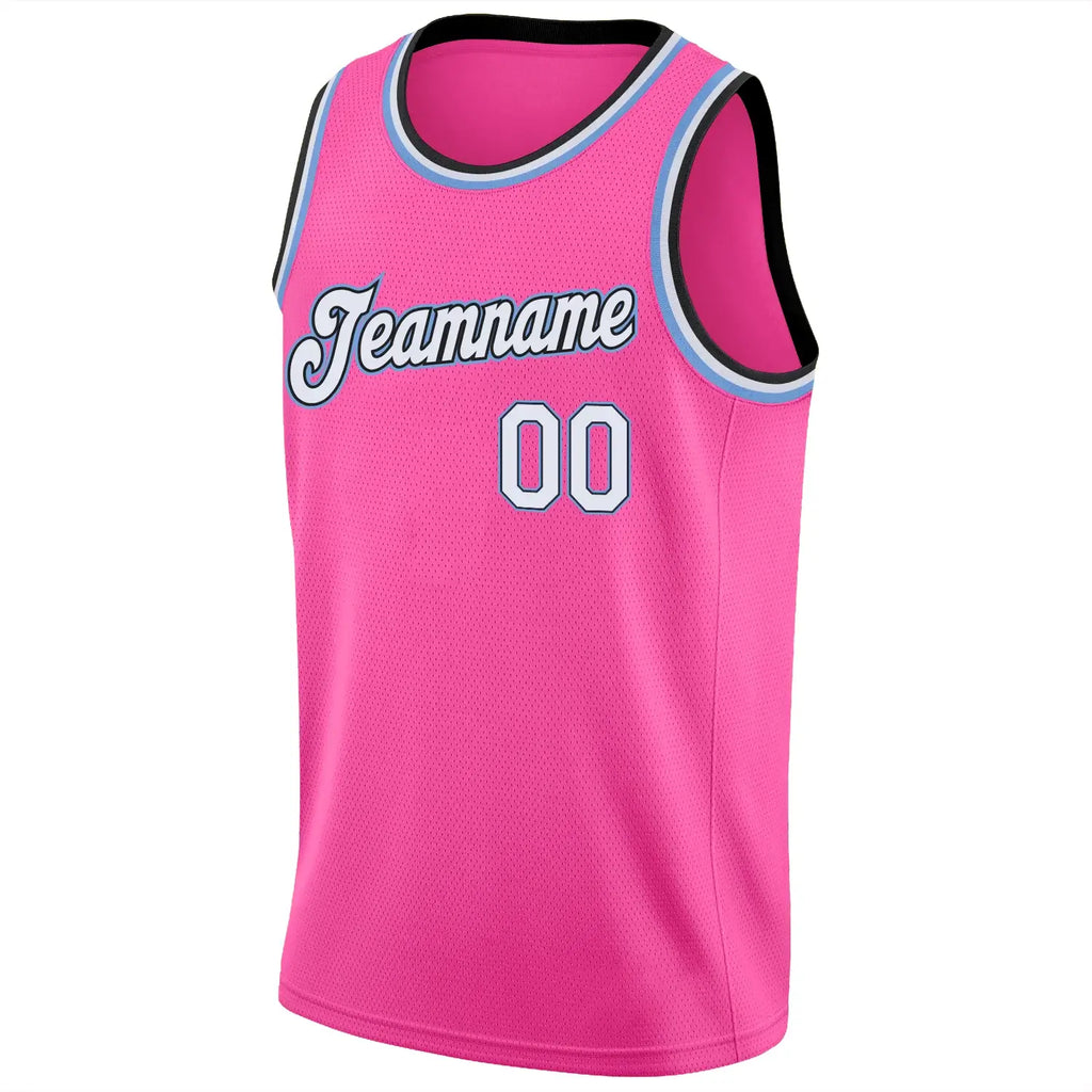 Custom Basketball Jersey Pink White Light Blue Round Neck Rib Knit Sublimation, Team Uniform Kit, Custom Name Number, Unisex Men Women Youth