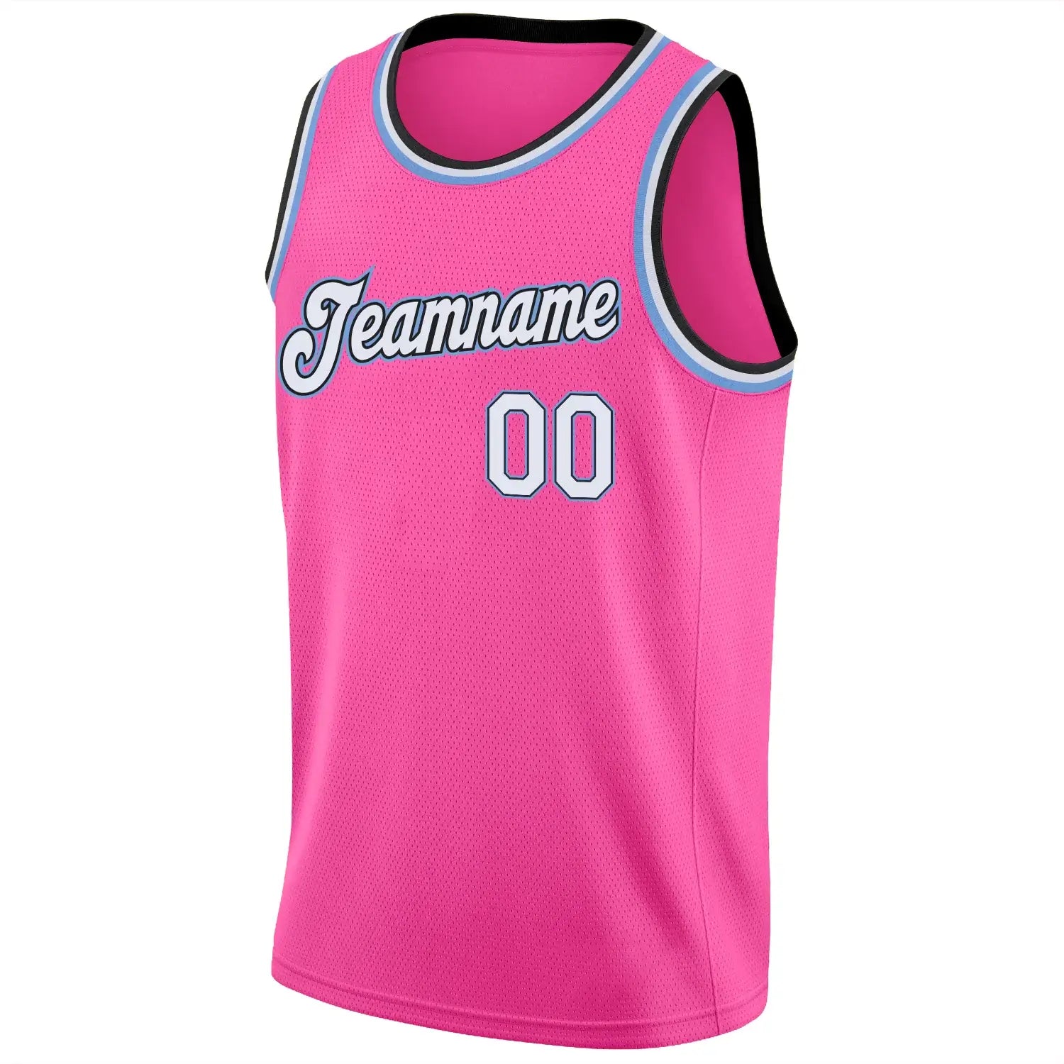 Custom Basketball Jersey Pink White Light Blue Round Neck Rib Knit Sublimation, Team Uniform Kit, Custom Name Number, Unisex Men Women Youth