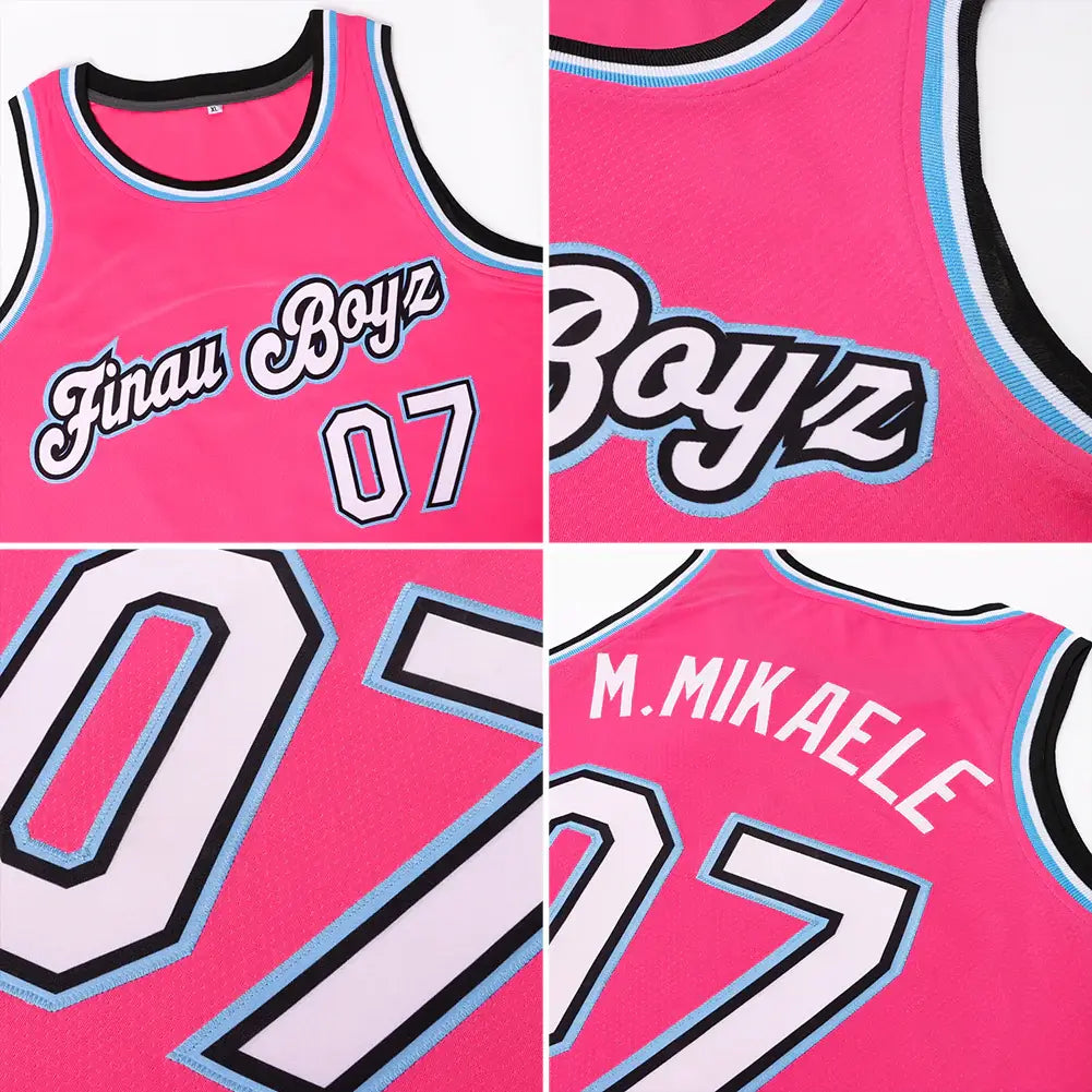 Custom Basketball Jersey Pink White Light Blue Round Neck Rib Knit Sublimation, Team Uniform Kit, Custom Name Number, Unisex Men Women Youth