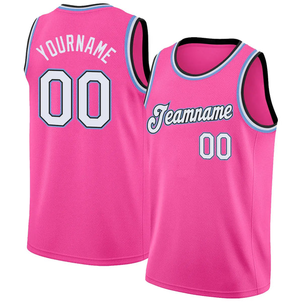 Custom Basketball Jersey Pink White Light Blue Round Neck Rib Knit Sublimation, Team Uniform Kit, Custom Name Number, Unisex Men Women Youth