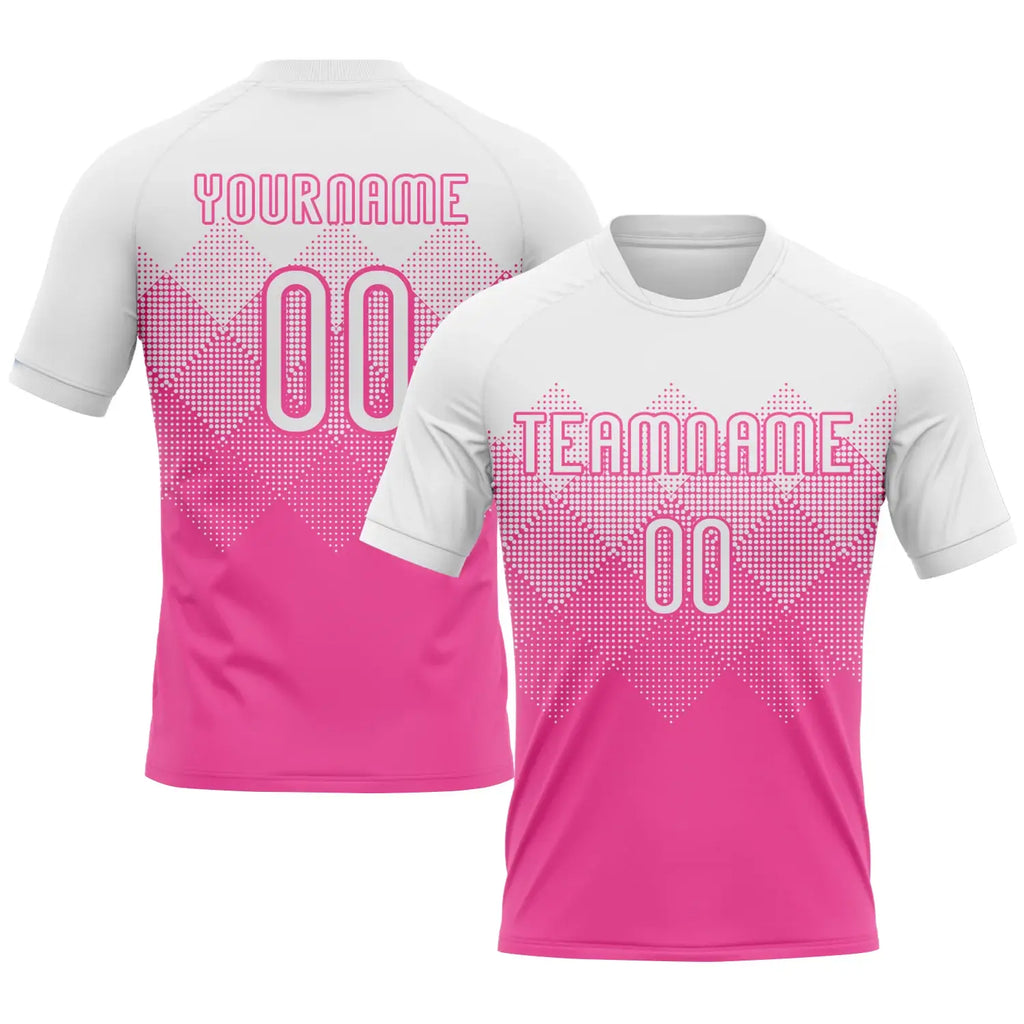 Custom Geometric Shape Volleyball Jersey Pink White Sublimation, Custom Name Number, Women Girls Unisex Youth