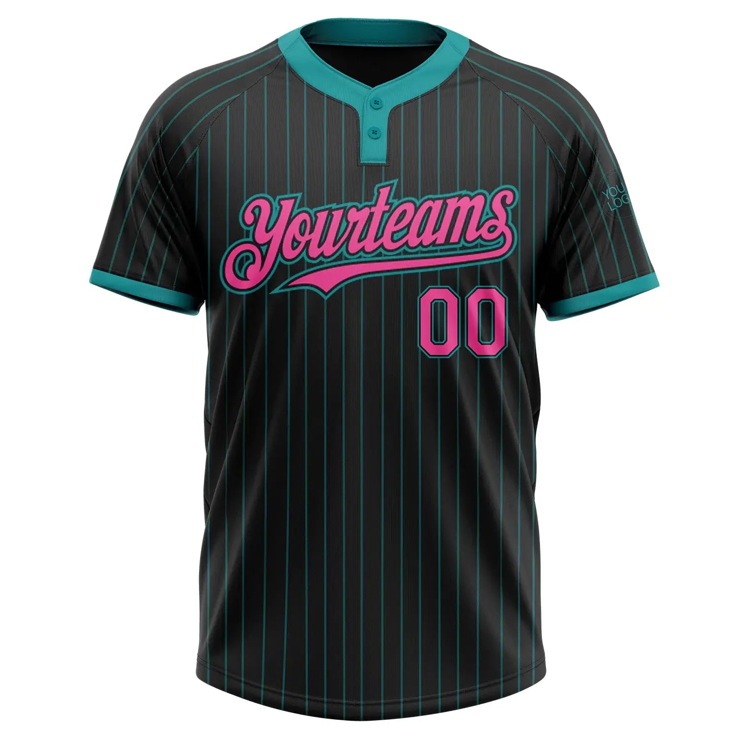 Custom 2-Button Softball Jersey Black Teal Pinstripe Pink Sublimation, Custom Name Number, Women Girls Unisex Youth