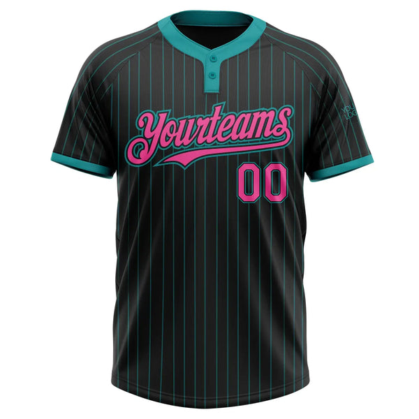 Custom 2-Button Softball Jersey Black Teal Pinstripe Pink Sublimation, Custom Name Number, Women Girls Unisex Youth