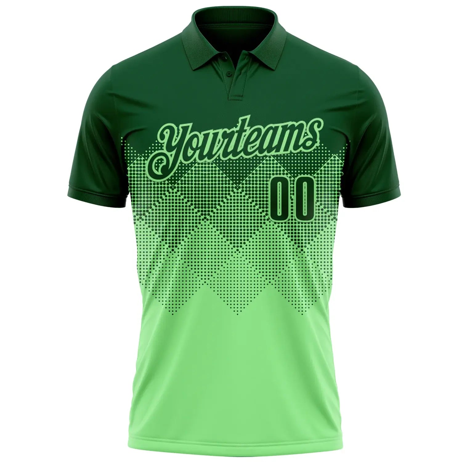 Custom Gradient Geometric Golf Polo Shirt Green 3D Performance Sublimation, Custom Logo, Men Women Unisex