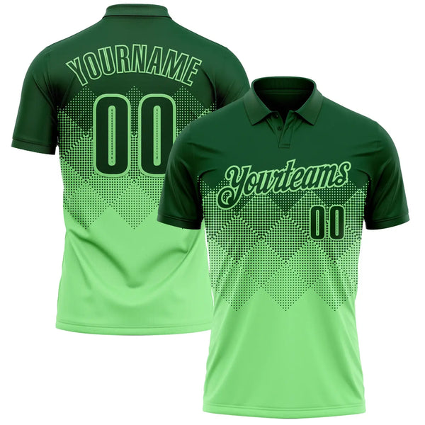Custom Gradient Geometric Golf Polo Shirt Green 3D Performance Sublimation, Custom Logo, Men Women Unisex
