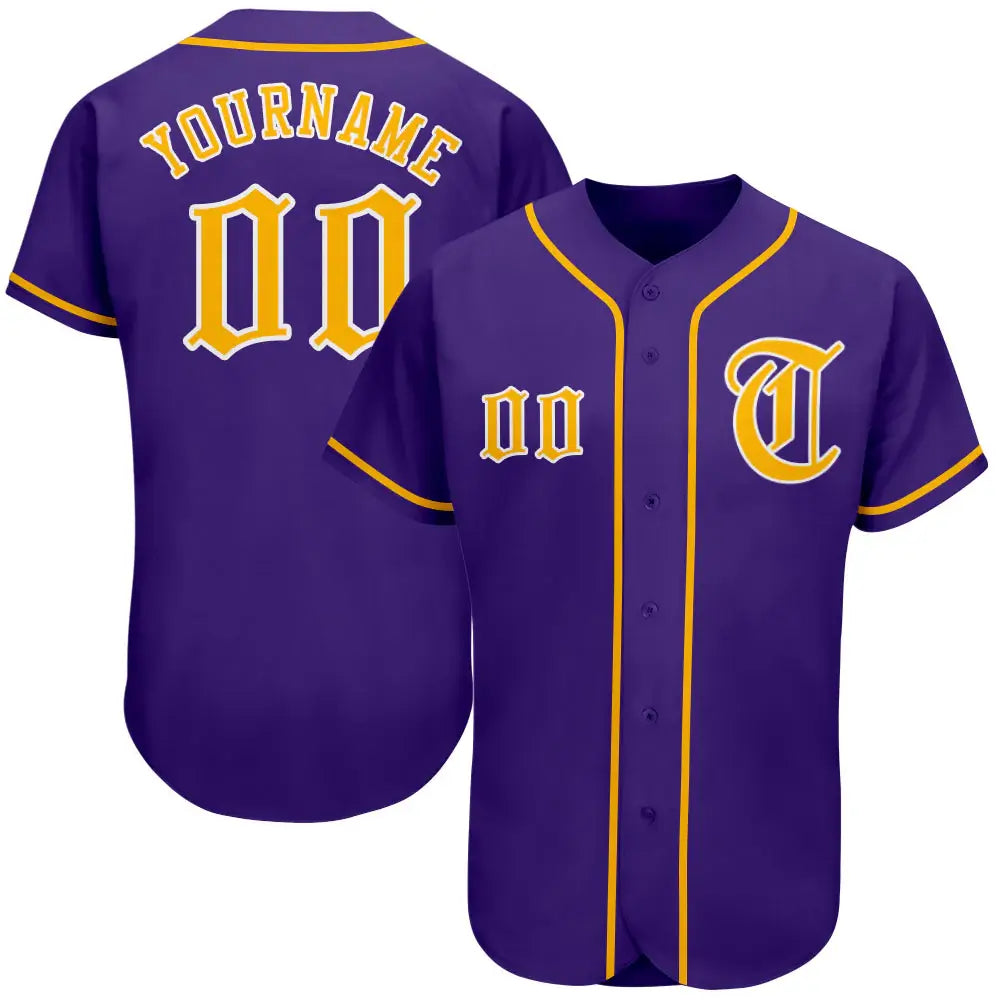 Custom Baseball Jersey Purple Gold White Sublimation, Custom Name Number, Men Youth Unisex