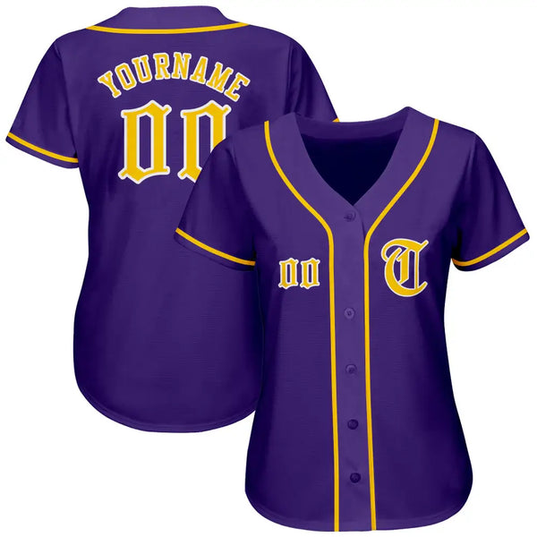 Custom Baseball Jersey Purple Gold White Sublimation, Custom Name Number, Men Youth Unisex