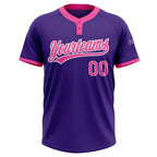 Custom 2-Button Softball Jersey Purple Pink White Sublimation, Custom Name Number, Women Girls Unisex Youth