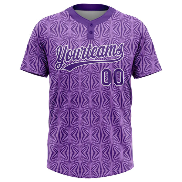 Custom 2-Button Softball Jersey 3D Pattern Purple Purple White Sublimation, Custom Name Number, Women Girls Unisex Youth