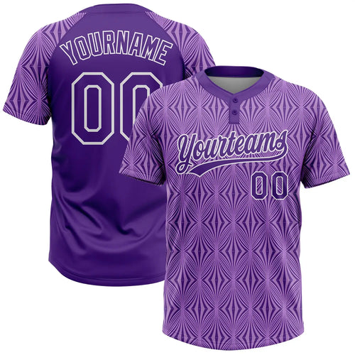 Custom 2-Button Softball Jersey 3D Pattern Purple Purple White Sublimation, Custom Name Number, Women Girls Unisex Youth