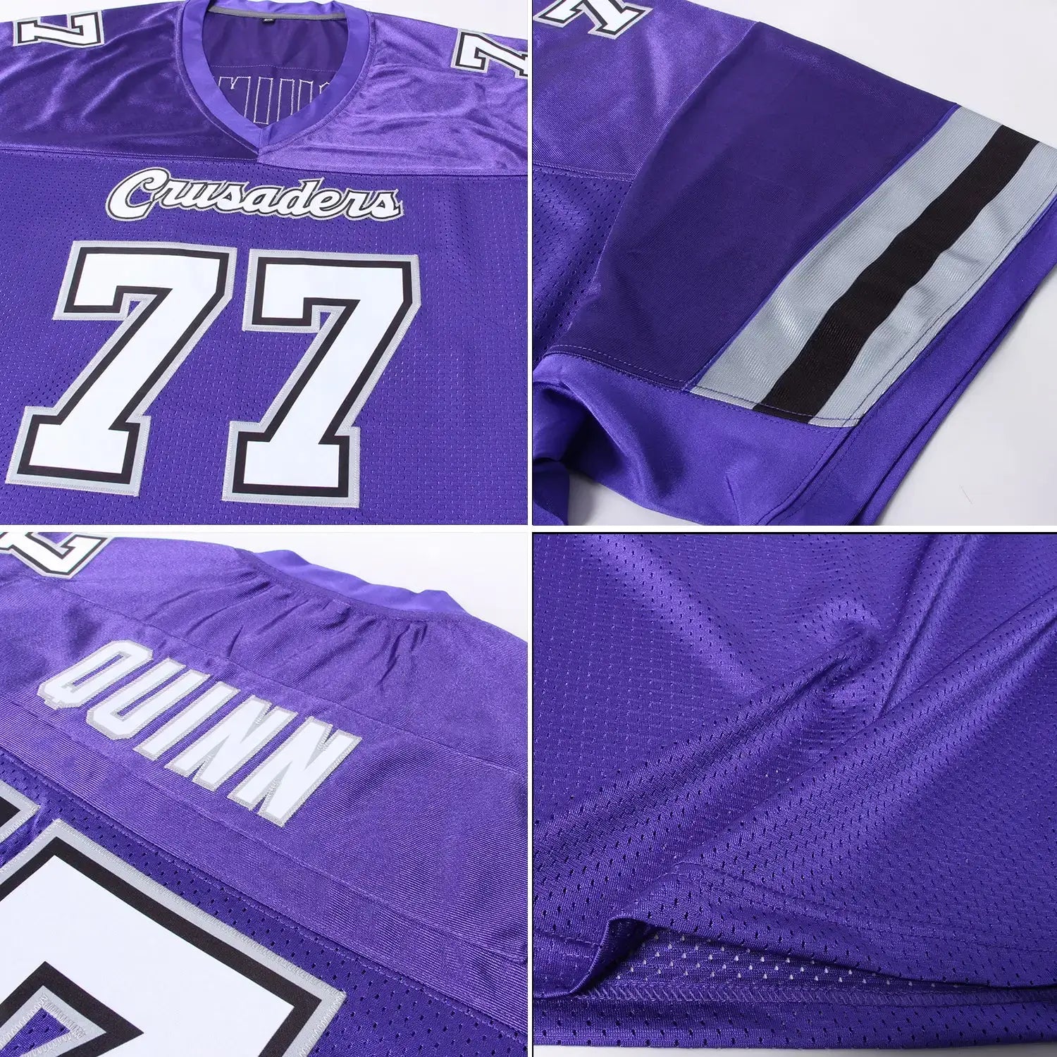 Custom Mesh Football Jersey Purple White Gray Pro Style Sublimation, Custom Name Number, Men Youth Unisex