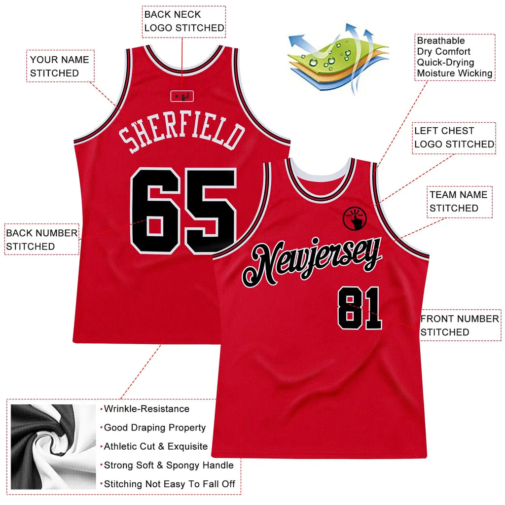 Custom Throwback Basketball Jersey Red Black Red Sublimation, Team Uniform Kit, Custom Name Number, Unisex Men Women Youth