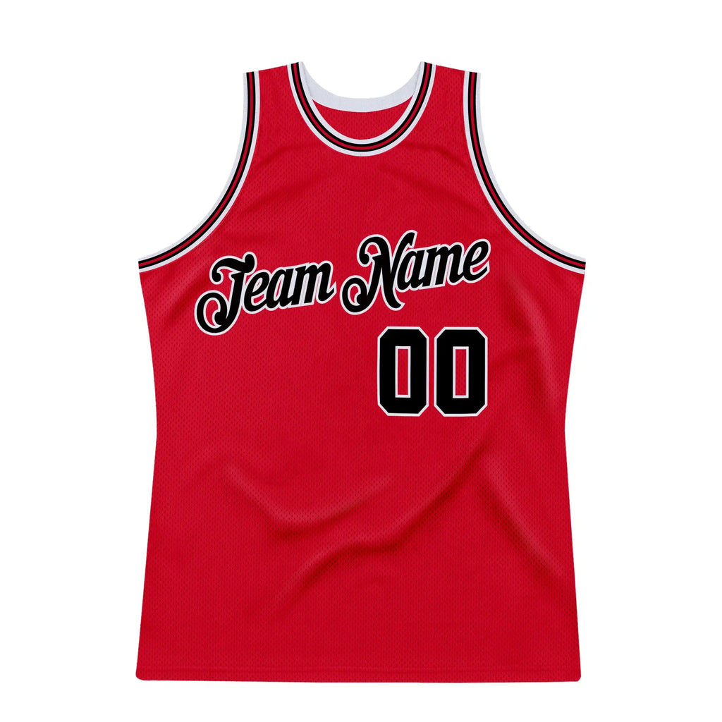 Custom Throwback Basketball Jersey Red Black Red Sublimation, Team Uniform Kit, Custom Name Number, Unisex Men Women Youth