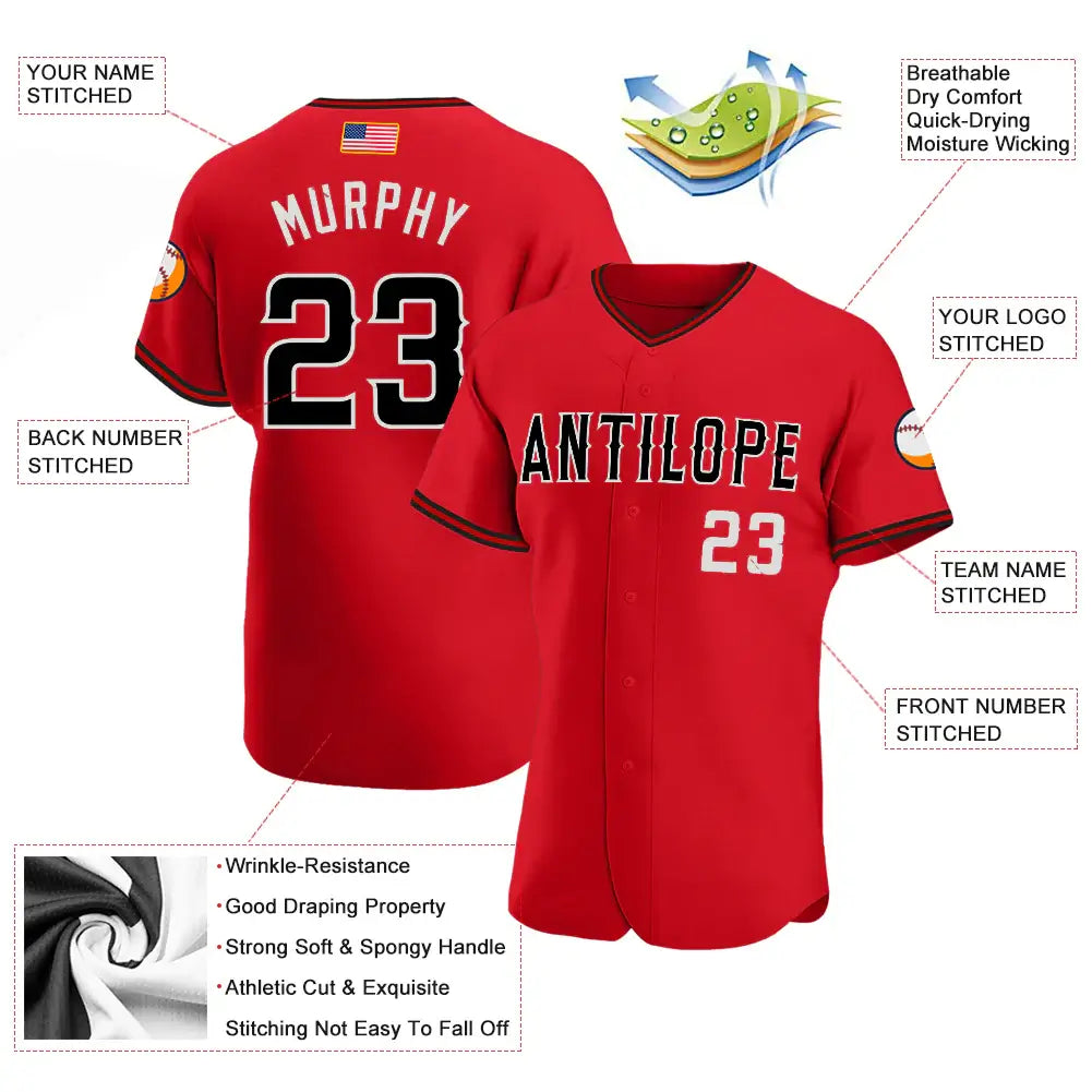 Custom American Flag Fashion Baseball Jersey Red Black White Sublimation, Custom Name Number, Men Youth Unisex