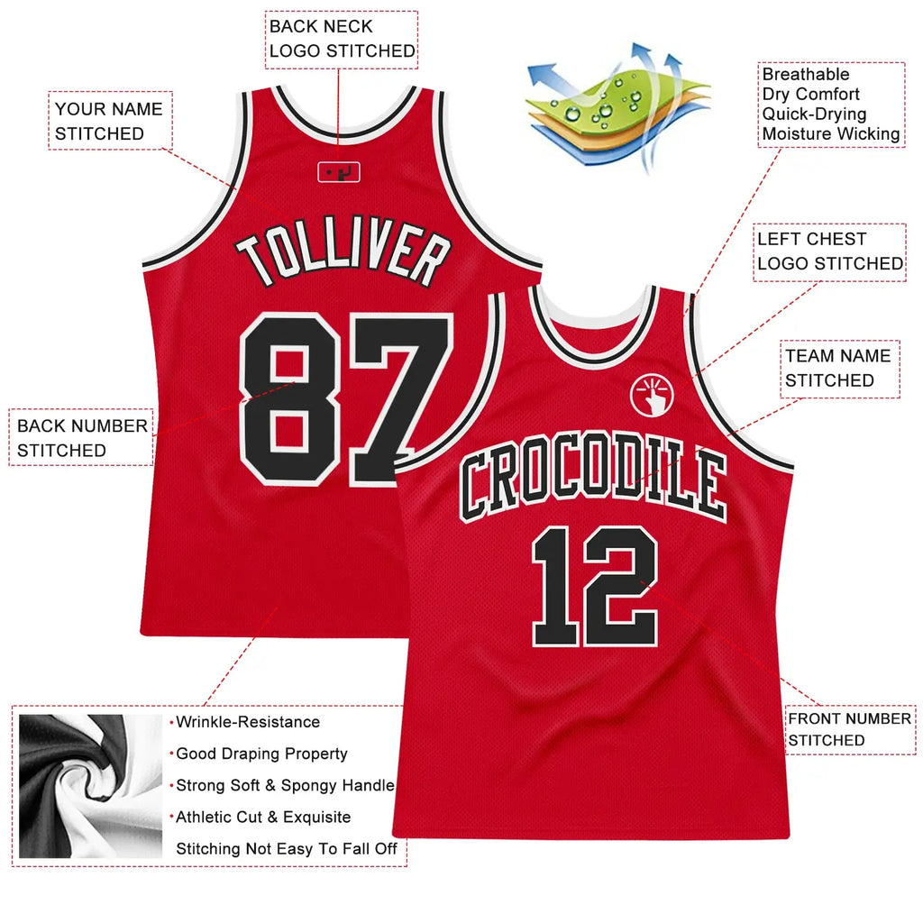 Custom Throwback Basketball Jersey Red Black White Sublimation, Team Uniform Kit, Custom Name Number, Unisex Men Women Youth