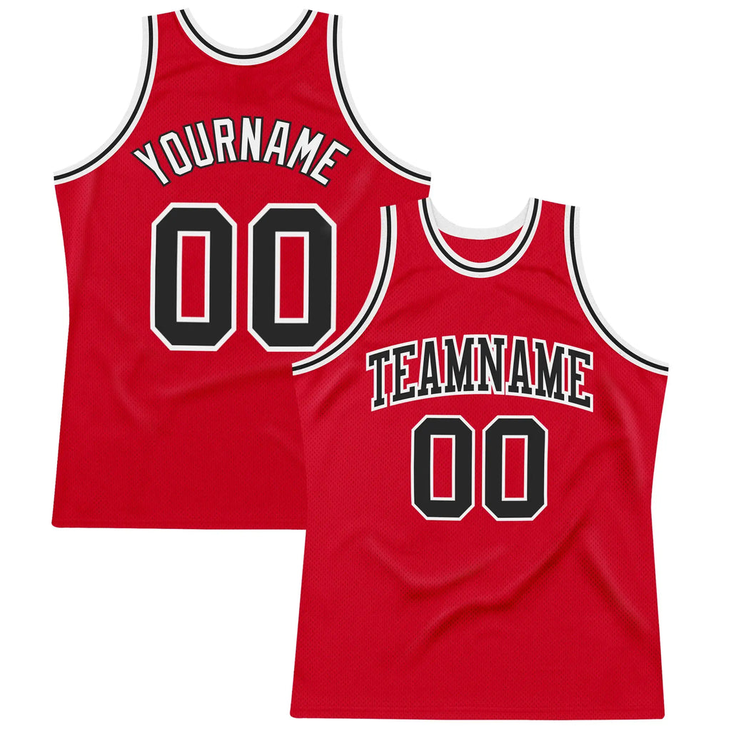 Custom Throwback Basketball Jersey Red Black White Sublimation, Team Uniform Kit, Custom Name Number, Unisex Men Women Youth