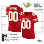 Custom Mesh Football Jersey Red White Gold Pro Style Sublimation, Custom Name Number, Men Youth Unisex