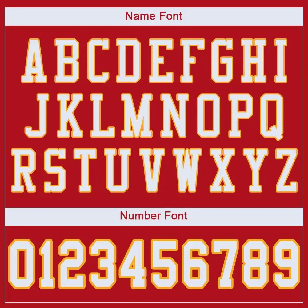 Custom Mesh Football Jersey Red White Gold Pro Style Sublimation, Custom Name Number, Men Youth Unisex